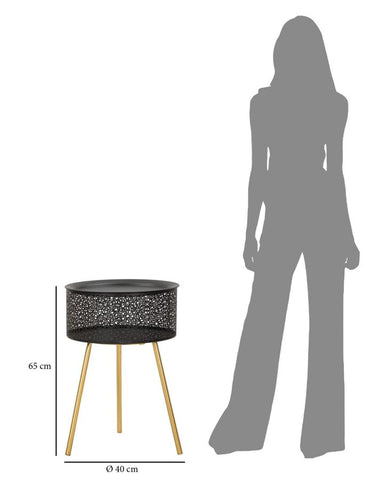 Mesa redonda Blacky de metal negro con patas doradas