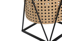 Paire de porte-vases ronds en métal Crème motifs Paille de Vienne socle Noir
