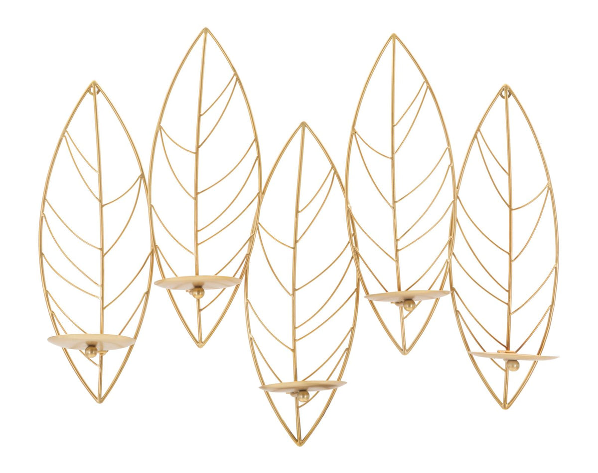Porte-bougie mural métal doré design feuilles 5 bougies