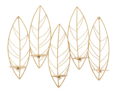 Porte-bougie mural métal doré design feuilles 5 bougies