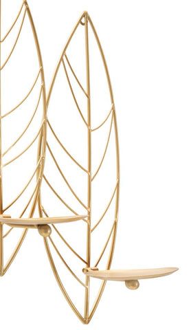 Porte-bougie mural métal doré design feuilles 5 bougies