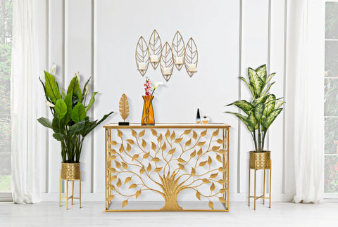 Porte-bougie mural métal doré design feuilles 5 bougies
