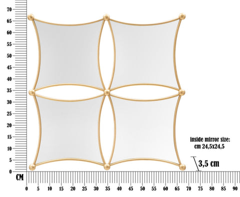 Espejo de pared geométrico JALO metal dorado 4 espejos