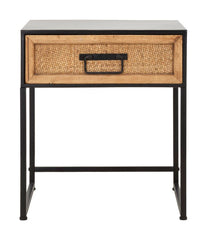 Chevet structure métal Noir tiroir bois tissé Rattan naturel