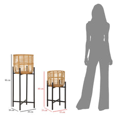 Ensemble de porte-vases ronds en rotin pieds métal Noir
