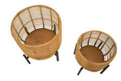 Porte-vases ronds en rotin avec piédestal métal Noir