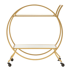 Chariot rond métal doré et étagères en verre miroir