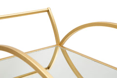 Chariot rond métal doré et étagères en verre miroir