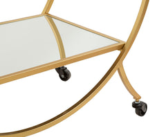 Chariot rond métal doré et étagères en verre miroir