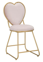 Chaise en métal doré et tissu rembourré rose Dossier en forme de cœur