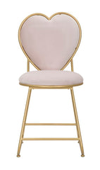 Chaise en métal doré et tissu rembourré rose Dossier en forme de cœur