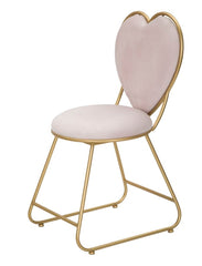 Chaise en métal doré et tissu rembourré rose Dossier en forme de cœur