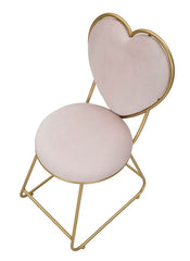 Chaise en métal doré et tissu rembourré rose Dossier en forme de cœur