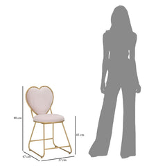Chaise en métal doré et tissu rembourré rose Dossier en forme de cœur