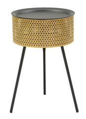 Table ronde Glovy métal doré plateau amovible noir