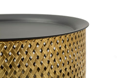 Table ronde Glovy métal doré plateau amovible noir