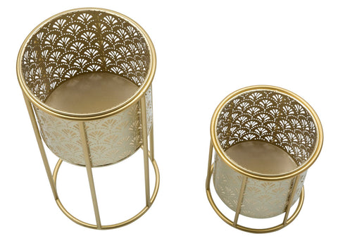 Porte-vases ronds en métal doré Golvy avec piédestal amovible