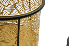 Porte-vase en métal doré feuilles socle noir ensemble 2 pcs