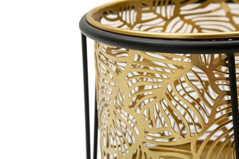 Porte-vase en métal doré feuilles socle noir ensemble 2 pcs