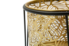 Porte-vase en métal doré feuilles socle noir ensemble 2 pcs