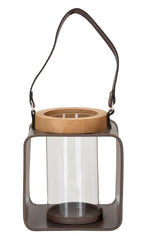 Lanterne en métal et verre design 19ème siècle avec bois