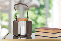 Lanterne en métal et verre design 19ème siècle avec bois