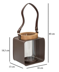 Lanterne en métal et verre design 19ème siècle avec bois