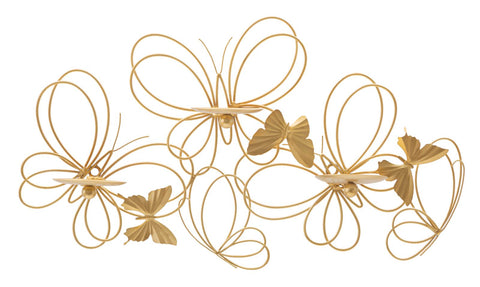 Porte-bougie mural Papillons Métal Doré