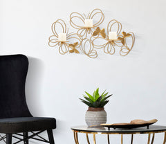 Porte-bougie mural Papillons Métal Doré