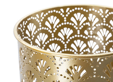 Porte-vase rond doré Golvy avec gravures et piédestal amovible