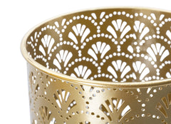 Porte-vase rond doré Golvy avec gravures et piédestal amovible