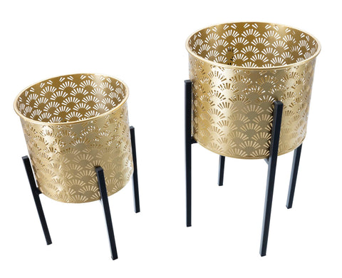 Porte-vase Glissy métal doré socle noir set de 2 pièces