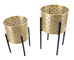 Porte-vase Glissy métal doré socle noir set de 2 pièces