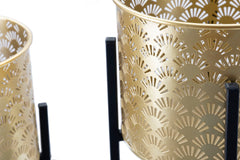 Porte-vase Glissy métal doré socle noir set de 2 pièces
