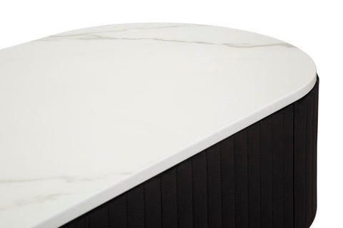 Meuble TV Montpellier avec tiroir Tissu matelassé Noir et Simili-marbre dessus Métal doré