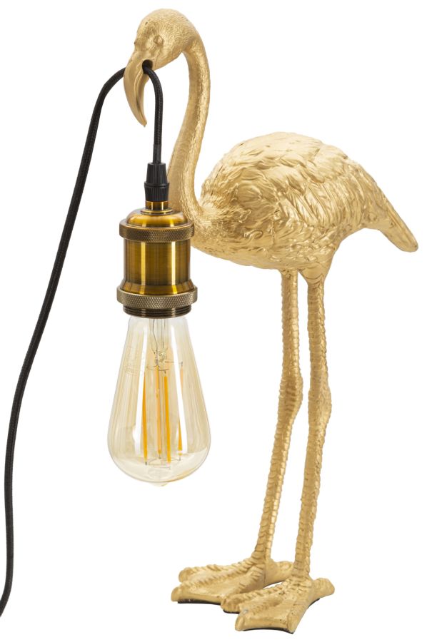 Lampe de table Flamant Rose résine dorée