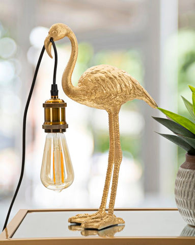 Lampe de table Flamant Rose résine dorée
