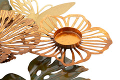 Porte-bougie rond multicolore feuilles et fleurs
