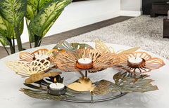 Porte-bougie rond multicolore feuilles et fleurs