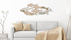 Panneau mural décoratif 3D Poissons Métal et MDF