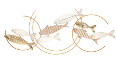 Panneau mural décoratif 3D Poissons Métal et MDF