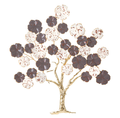 Panneau mural décoratif en forme d'arbre en fleurs doré