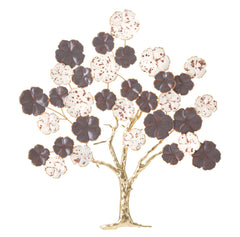 Panneau mural décoratif en forme d'arbre en fleurs doré