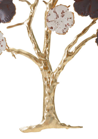Panneau mural décoratif en forme d'arbre en fleurs doré