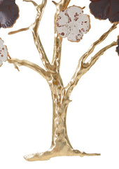 Panneau mural décoratif en forme d'arbre en fleurs doré