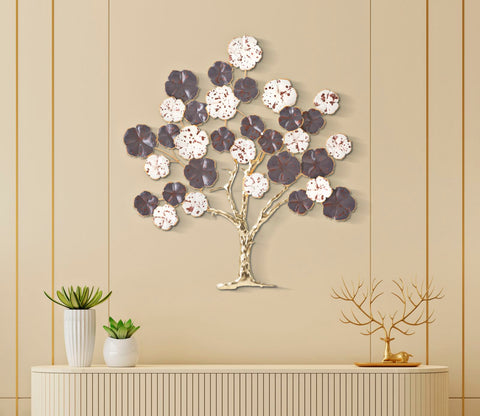 Panneau mural décoratif en forme d'arbre en fleurs doré