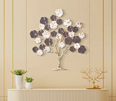 Panneau mural décoratif en forme d'arbre en fleurs doré