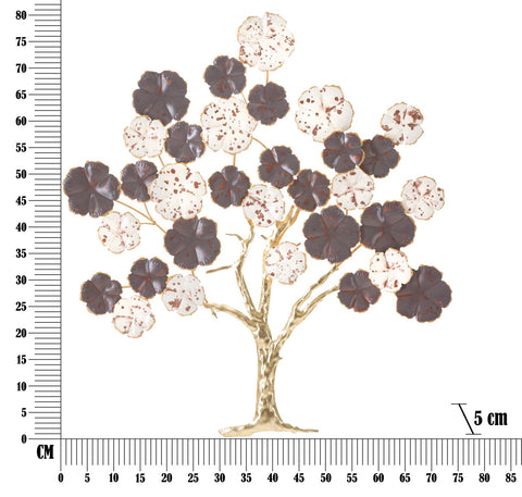 Panneau mural décoratif en forme d'arbre en fleurs doré
