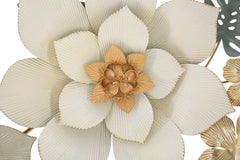 Panneau mural décoratif 3D fleurs et feuilles finitions dorées