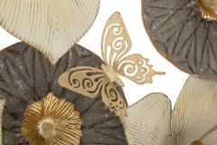 Décoration murale 3D fleurs et feuilles couleurs douces papillons dorés